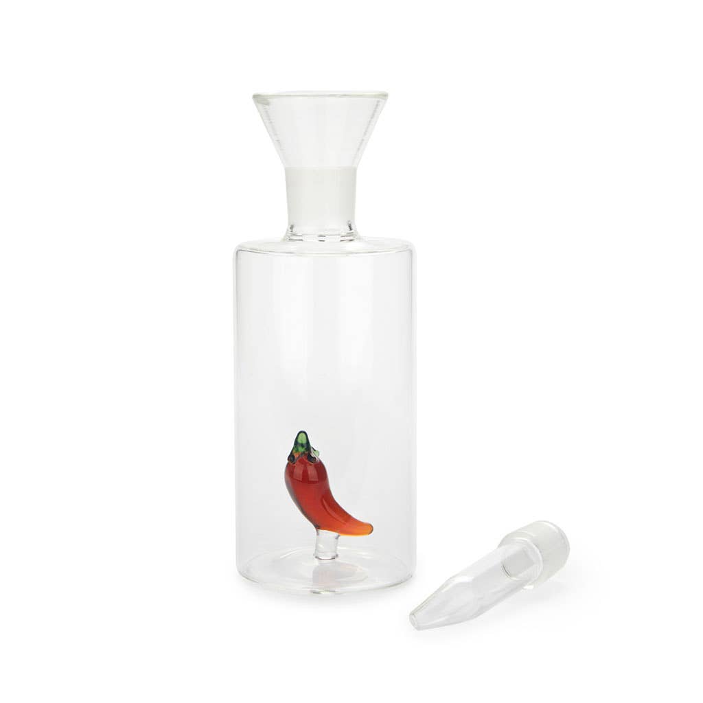 Glass Oil Bottle with Chilli Detail