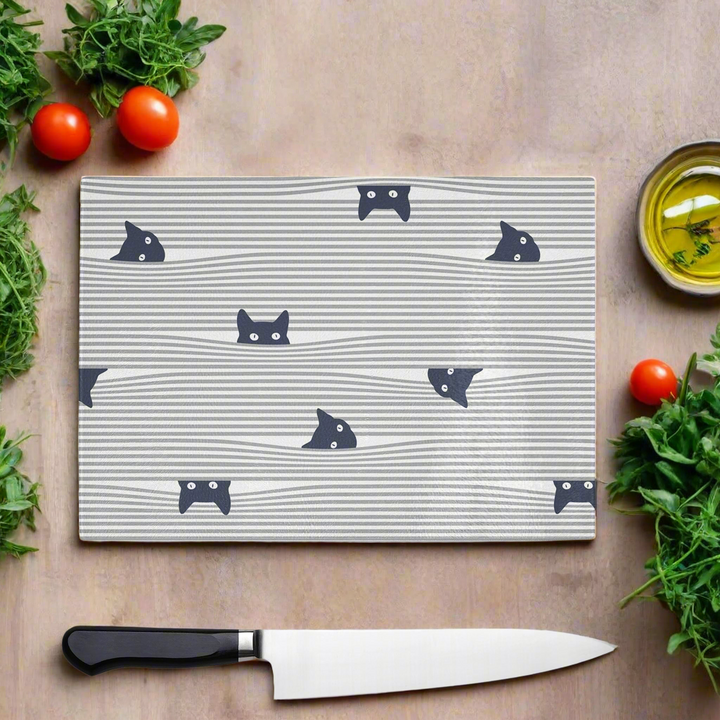 Peeping Black Cat Glass Chopping Board