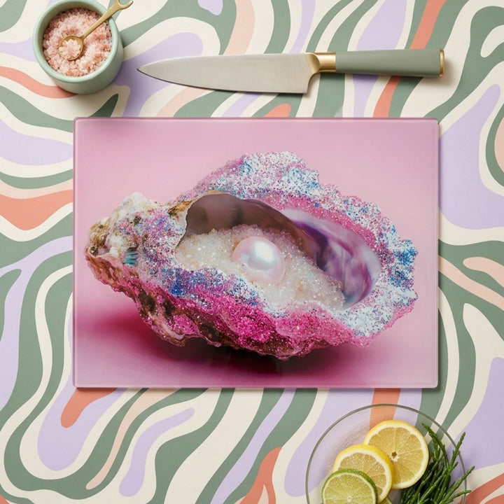 Glitter Pearl Oyster Pink Glass Chopping Board
