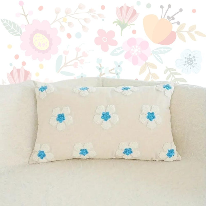 Blue 3D Fluffy Flower Cushion Cover - Yililo