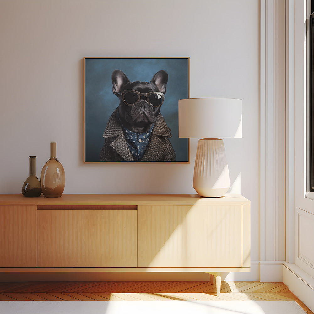 Blue Bull Dog In Sunglasses Funny Animal Wall Art Poster - Yililo