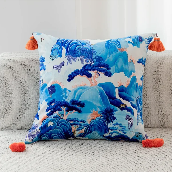 Blue & Coral Landscape Cushion Cover - Yililo