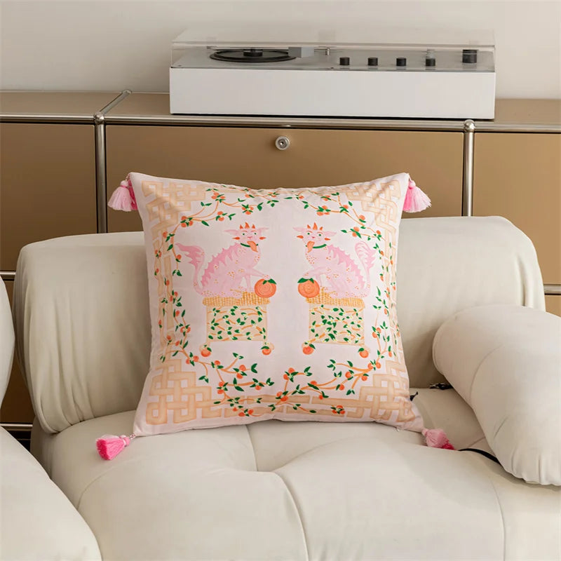 Blush & Peach Foo Dog Cushion Cover - Yililo