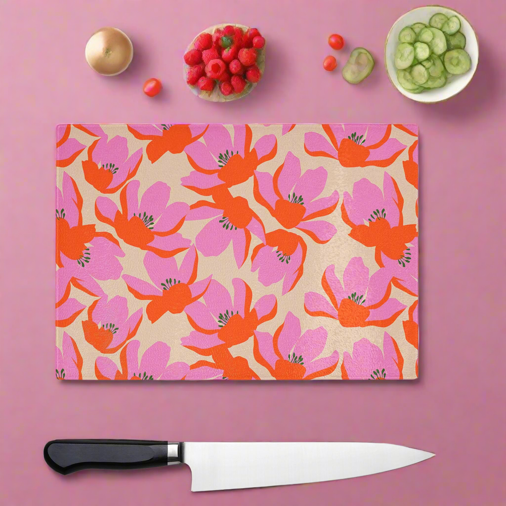 Bold Pink Blooms Glass Chopping Board - Yililo