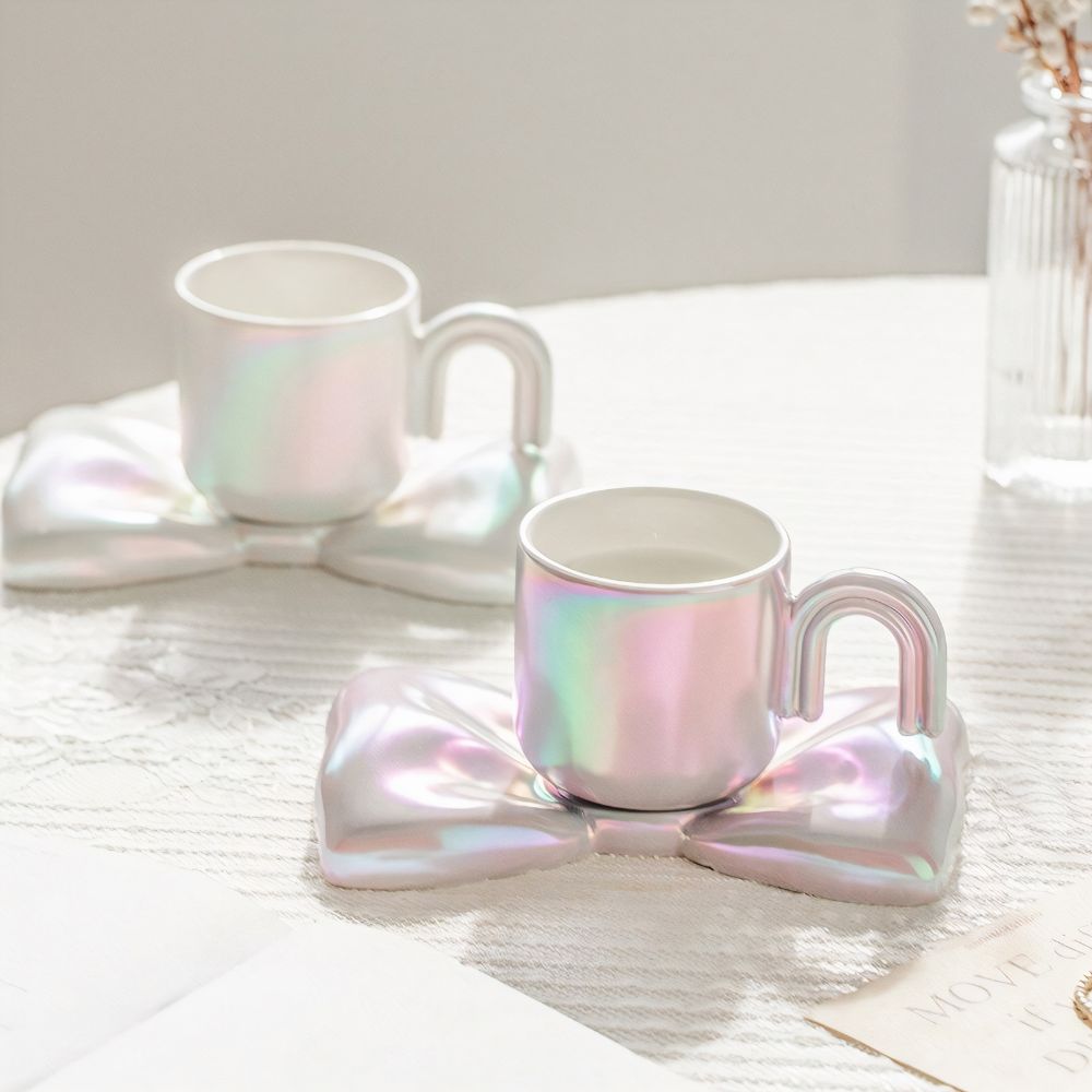 Bow Iridescent Pearl Cup and Saucer Set - Yililo