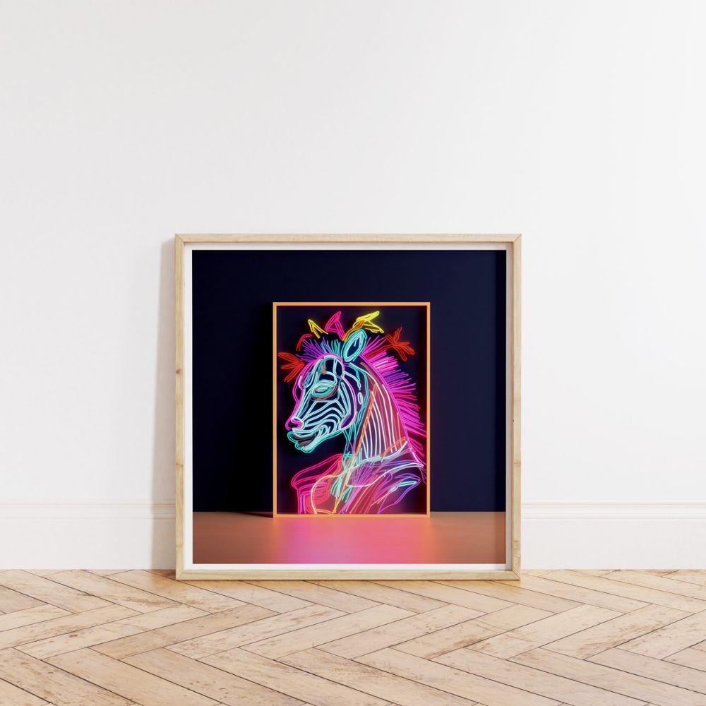 Bright Zebra Neon Animal Wall Art Print - Yililo