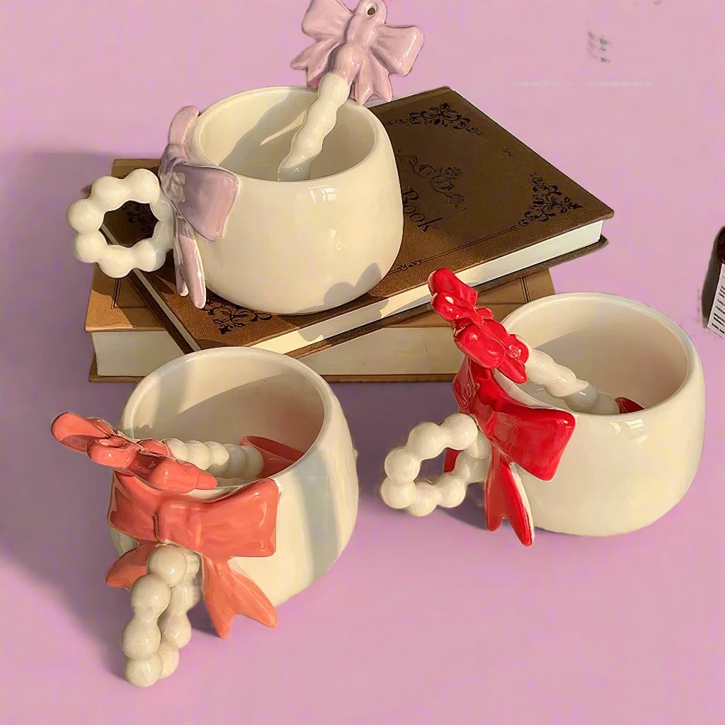 Bubble Handle Bow Mug And Spoon - Yililo