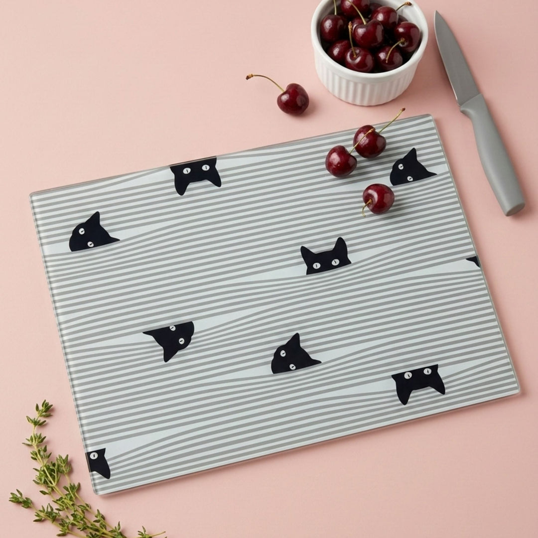 Peeping Black Cat Glass Chopping Board
