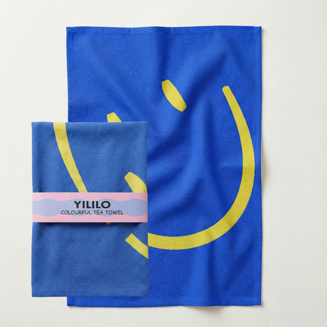 Blue Yellow Smiley Cotton Tea Towel
