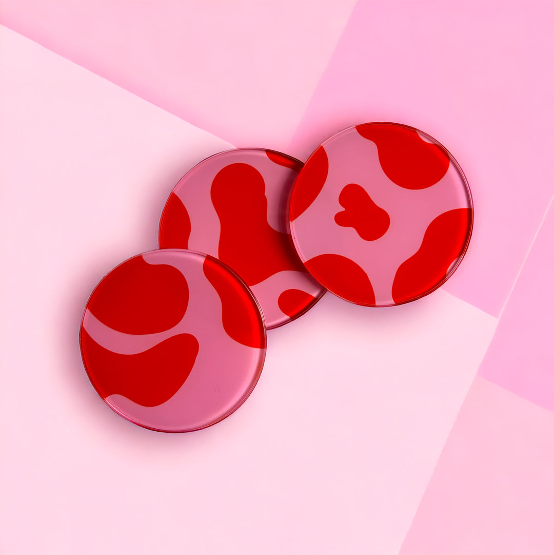 Pink And Red Leopard Print 4 Piece Glass Coaster Set