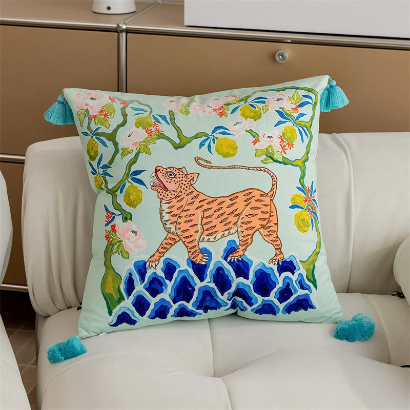 Celestial Tiger Chinoiserie Cushion Cover - Yililo