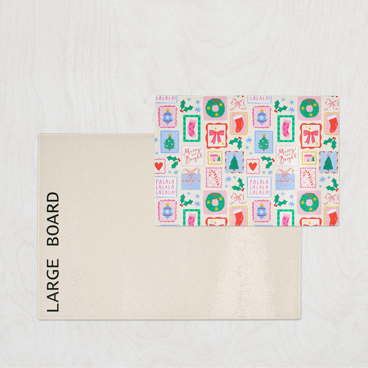 Large board with colorful designs on a white background