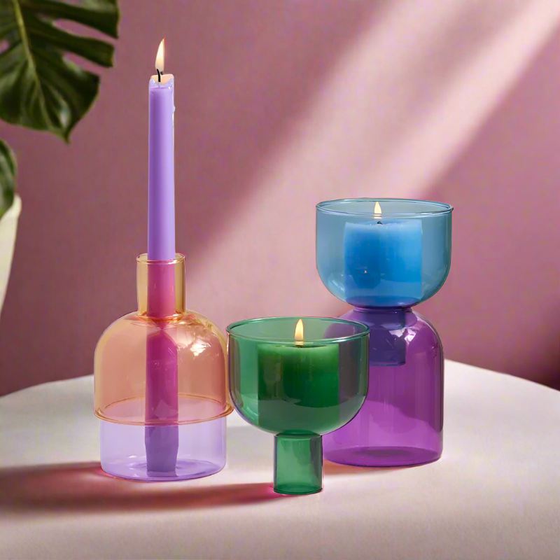 Coloured Glass Candle Holder for Pillar Candles - Yililo