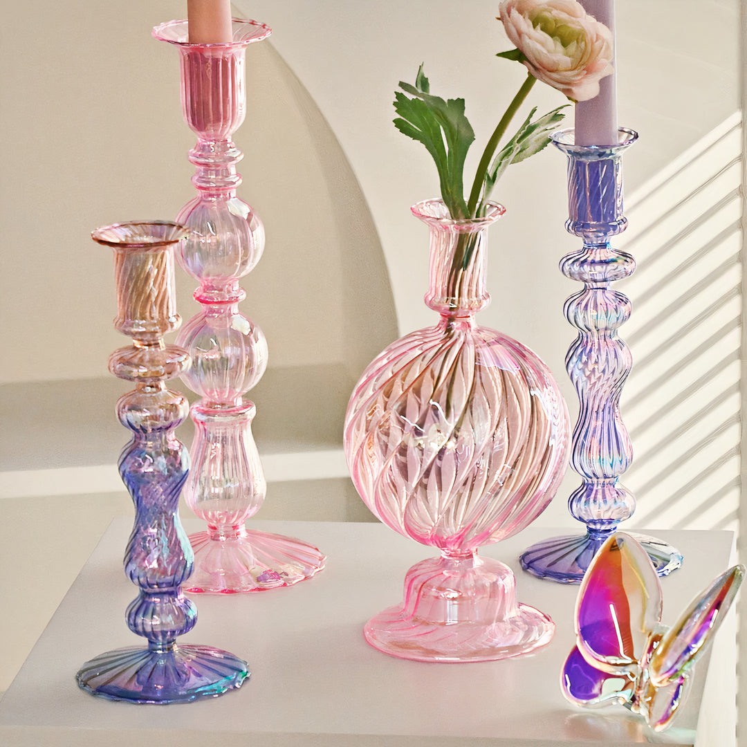 Colourful Glass Retro Candlesticks Taper Candle Holders - Yililo