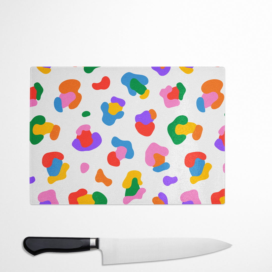 Colourful Leopard Print Glass Chopping Board