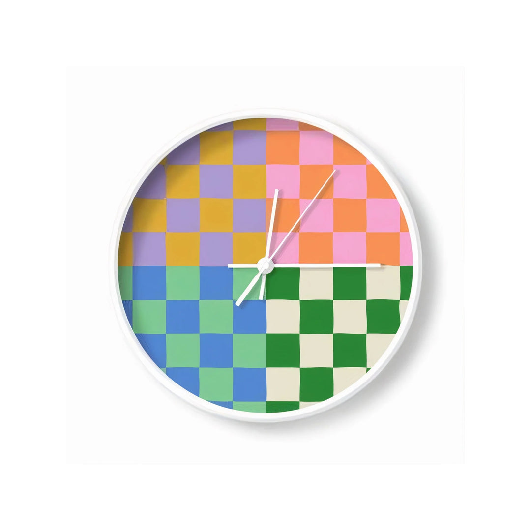 90s Four Colour Check Wall Clock