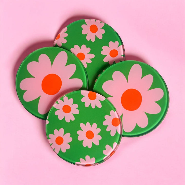 Green Pink Flower Coasters