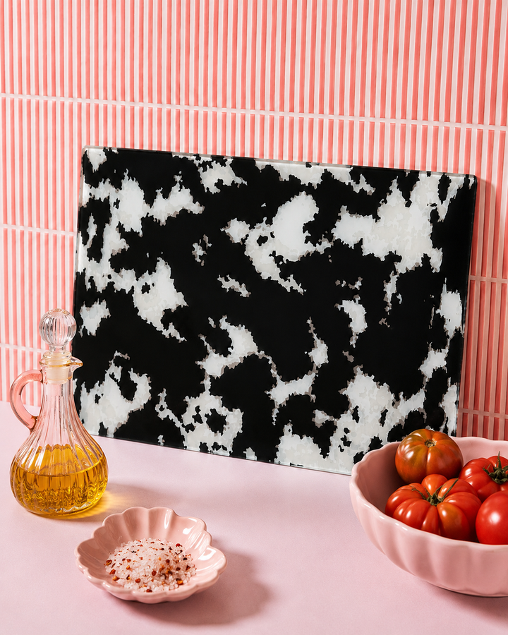 Cow Print Glass Chopping Board