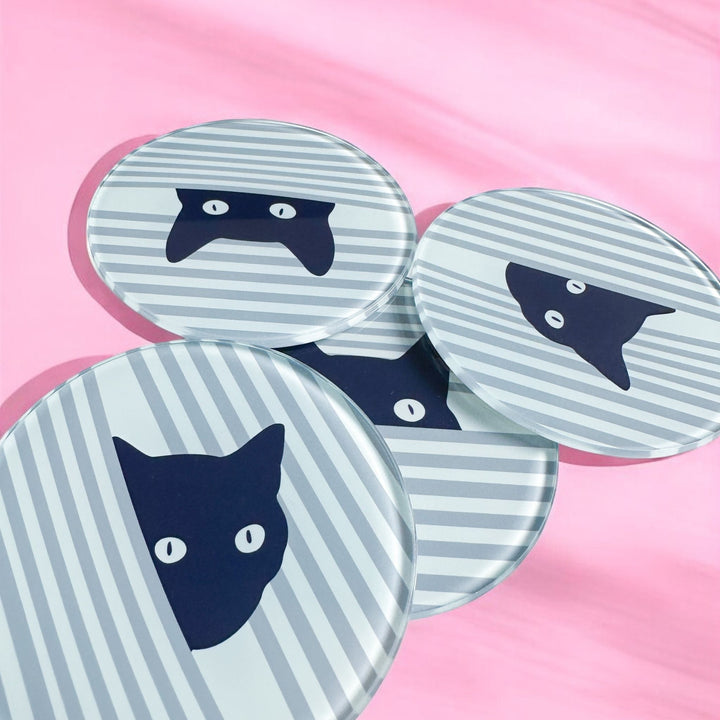 Black Cat Stripe Coasters - Yililo