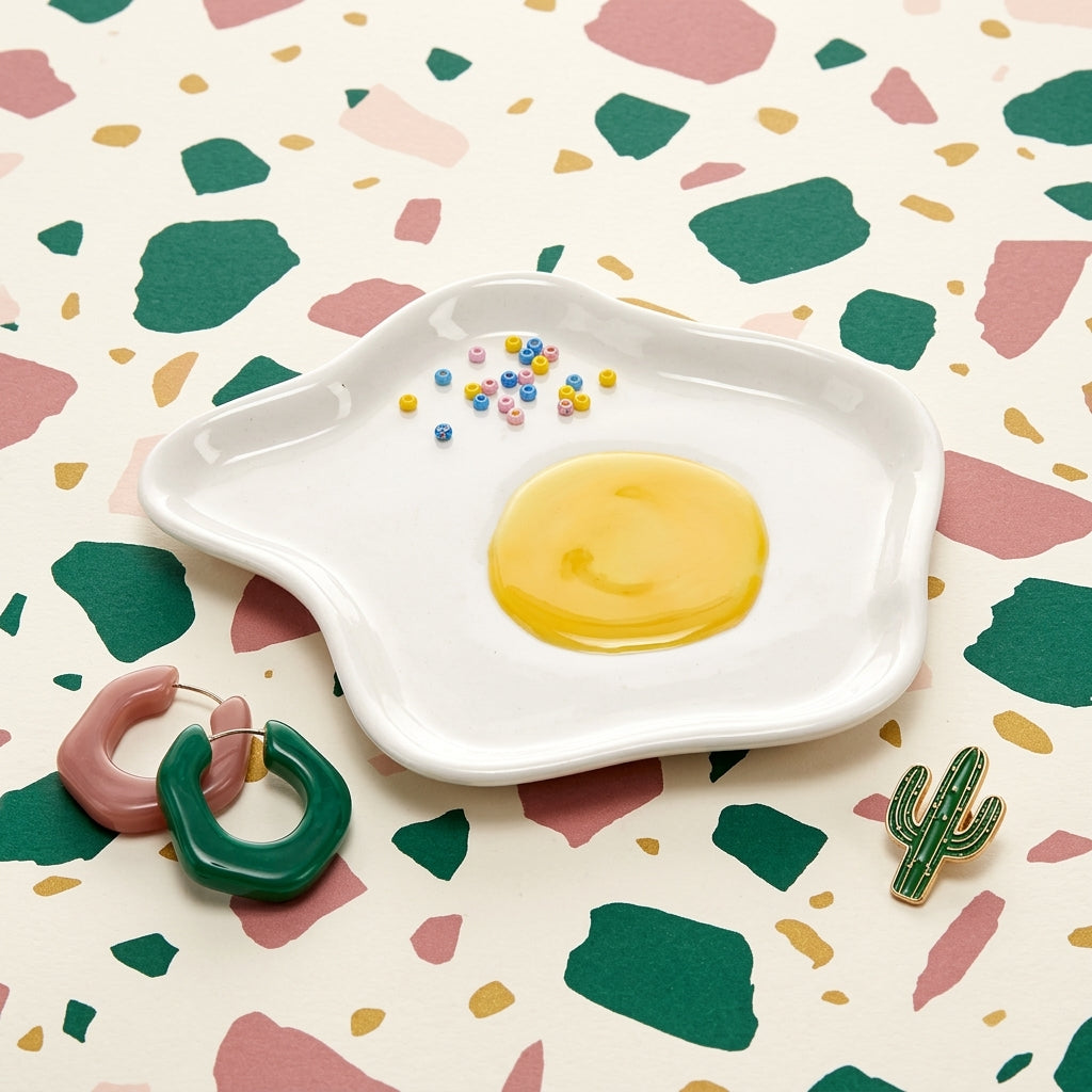 Ceramic egg trinket plate with jewellery 