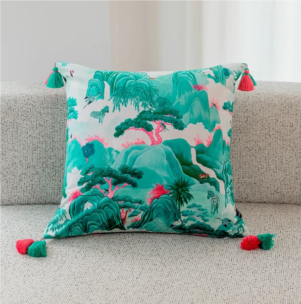 Emerald & Pink Landscape Cushion Cover - Yililo