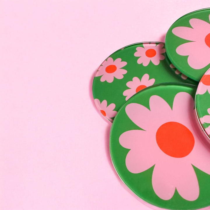 Green Pink Flower Coasters