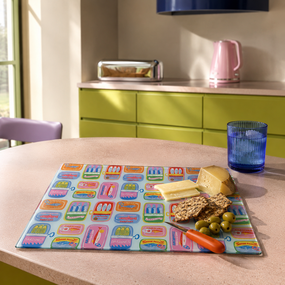 Sardine Parade Glass Chopping Board