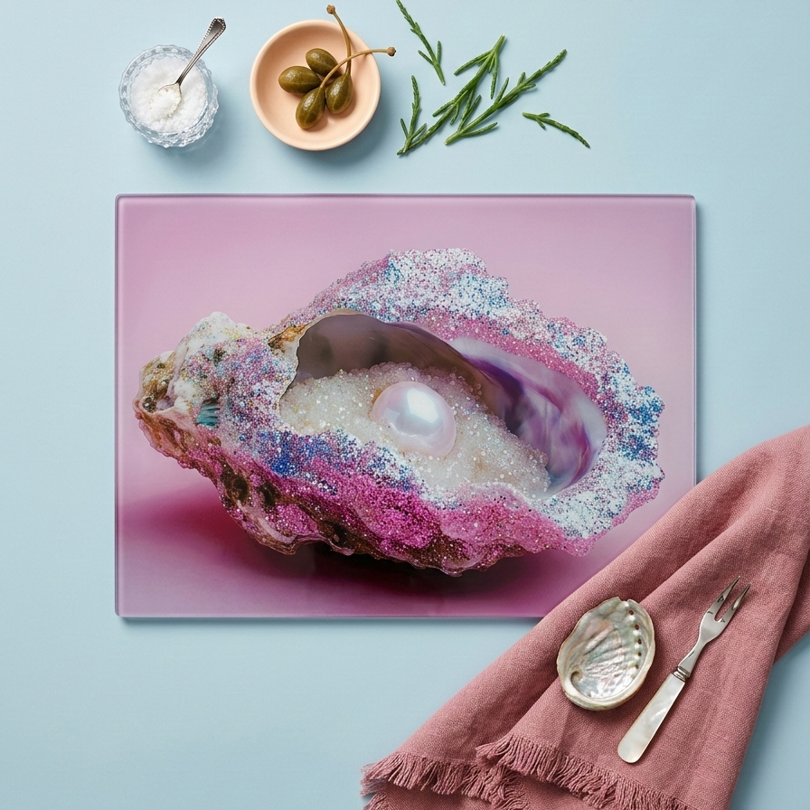 Glitter Pearl Oyster Pink Glass Chopping Board