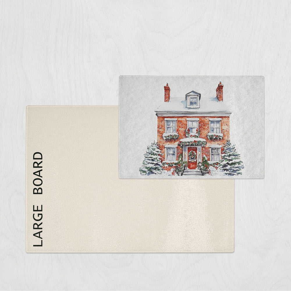 Large board with a decorative house illustration on a white background