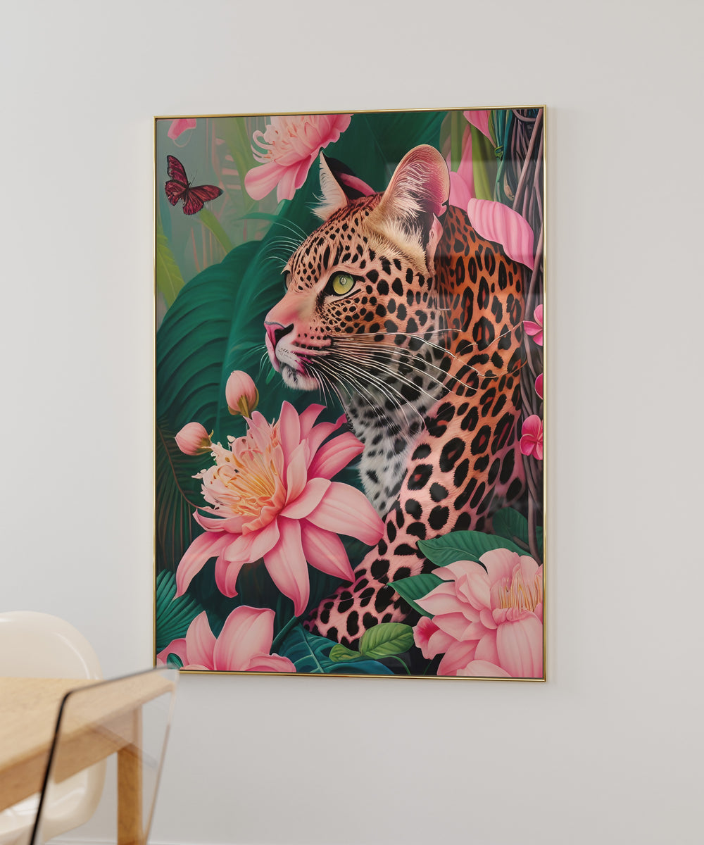Tropical Leopard Floral Colourful Wall Art Poster Lifestyle shot