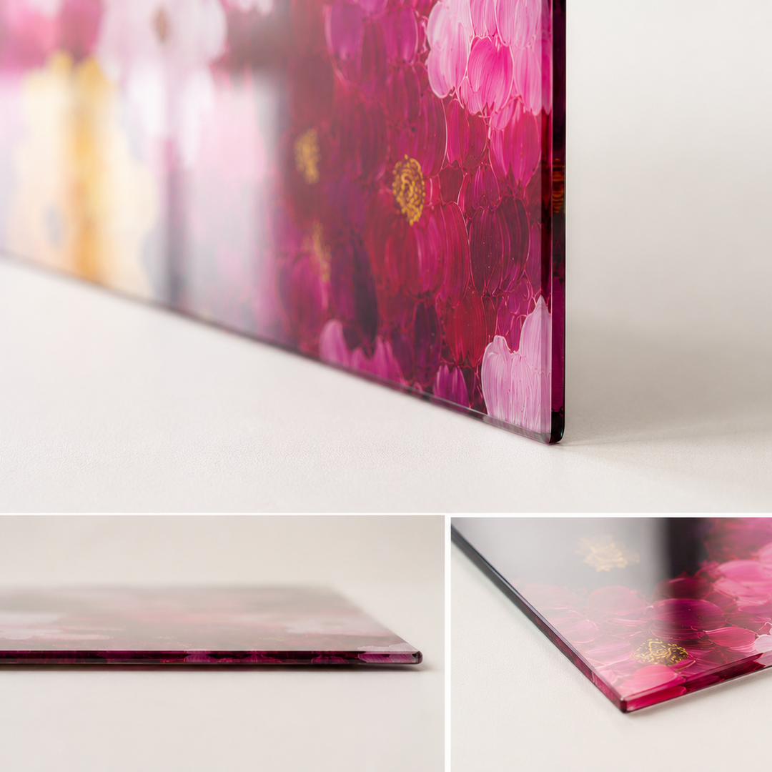 Floral design worktop saver with close-up details on a white background