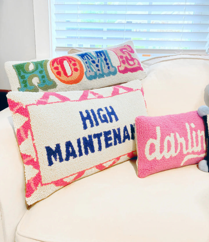 High Maintenance Hooked Wool Cushion
