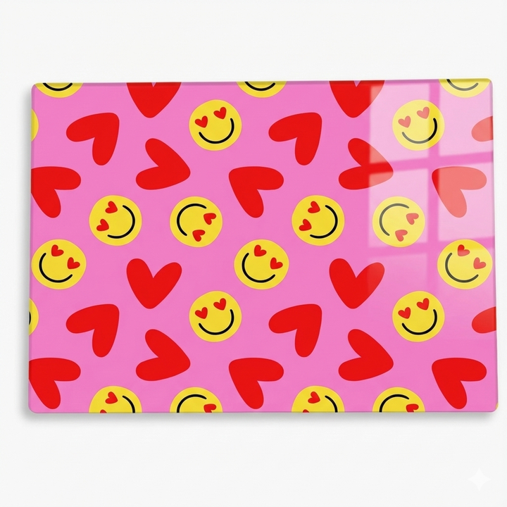 90s Pink Heart And Smiley Glass Placemats