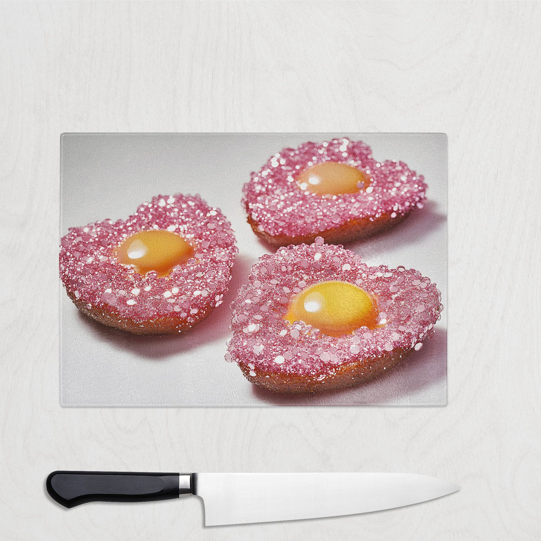 Glitter Heart Egg Glass Chopping Board - Yililo