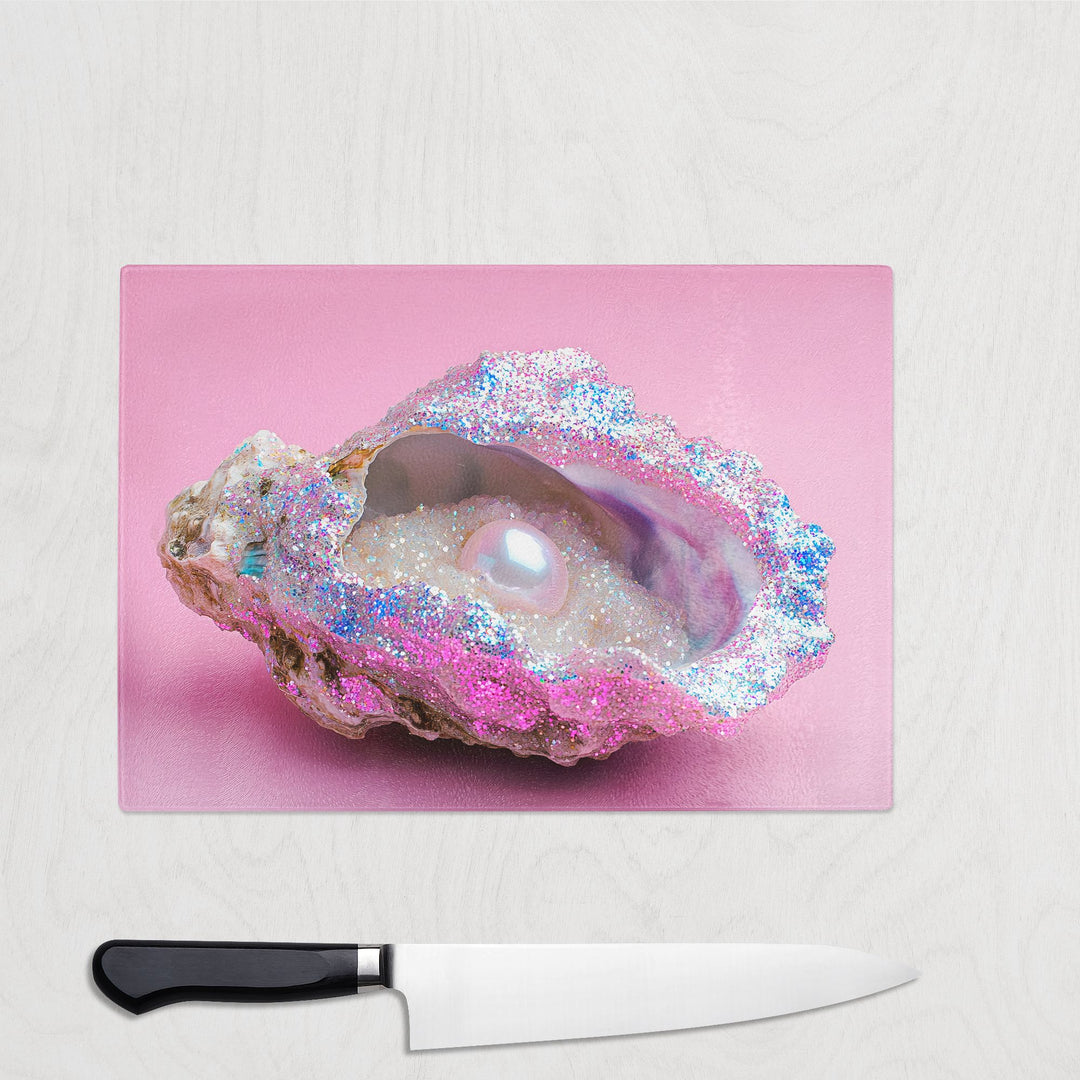 Glitter Pearl Oyster Pink Glass Chopping Board - Yililo