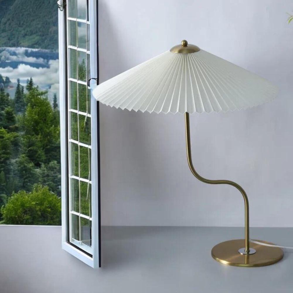 Gold Squiggle Lamp With Pleated Shade - Yililo