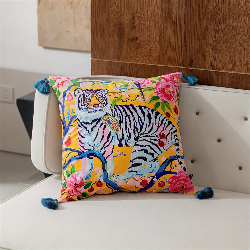 Golden Chinoiserie Tiger Cushion Cover - Yililo