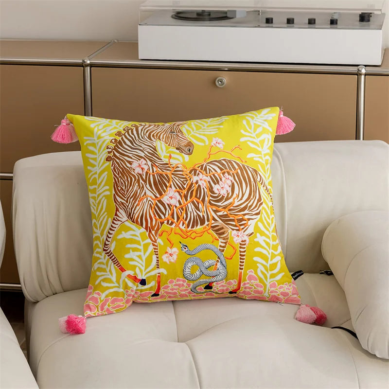 Golden Zebra & Serpent Cushion Cover - Yililo