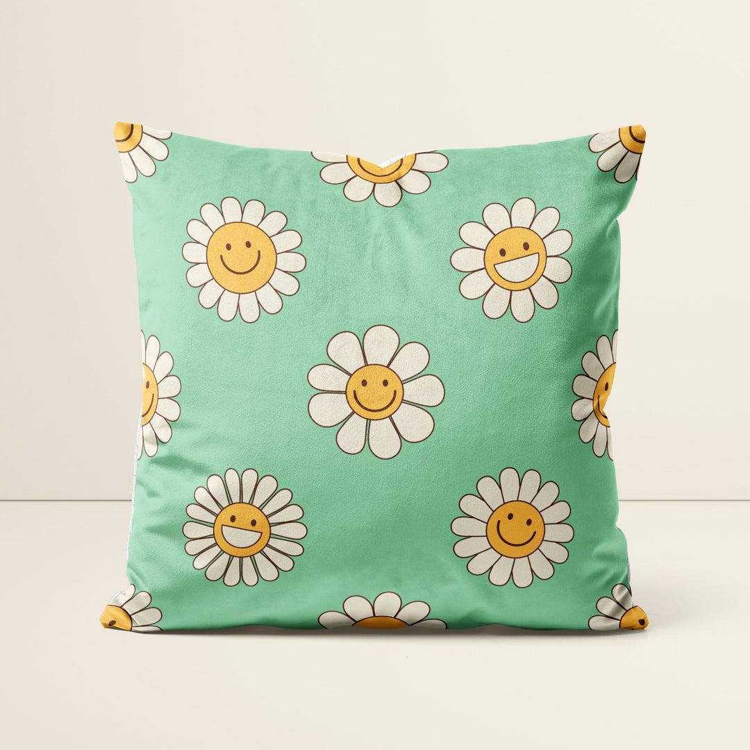 Green Flower Smiley Check Cushion - Yililo