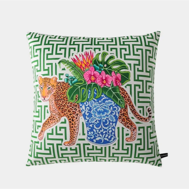 Green & Gold Leopard Vase Cushion Cover - Yililo