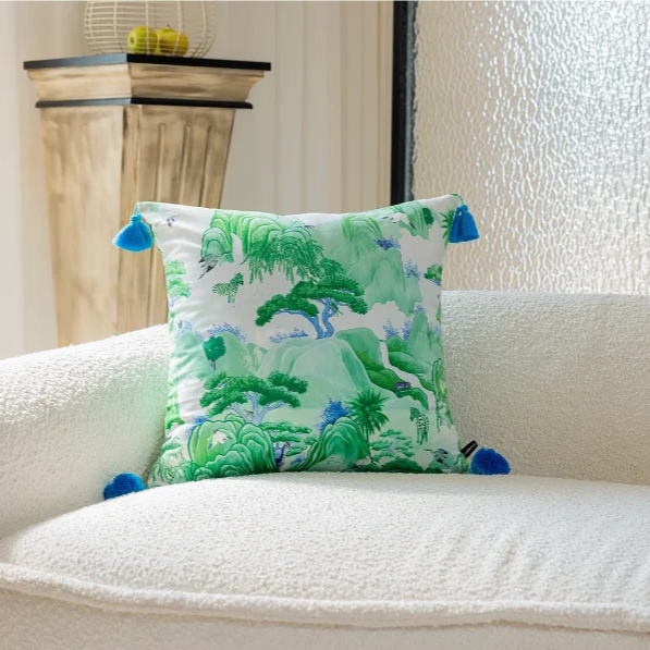 Green & Sky Blue Landscape Cushion Cover - Yililo