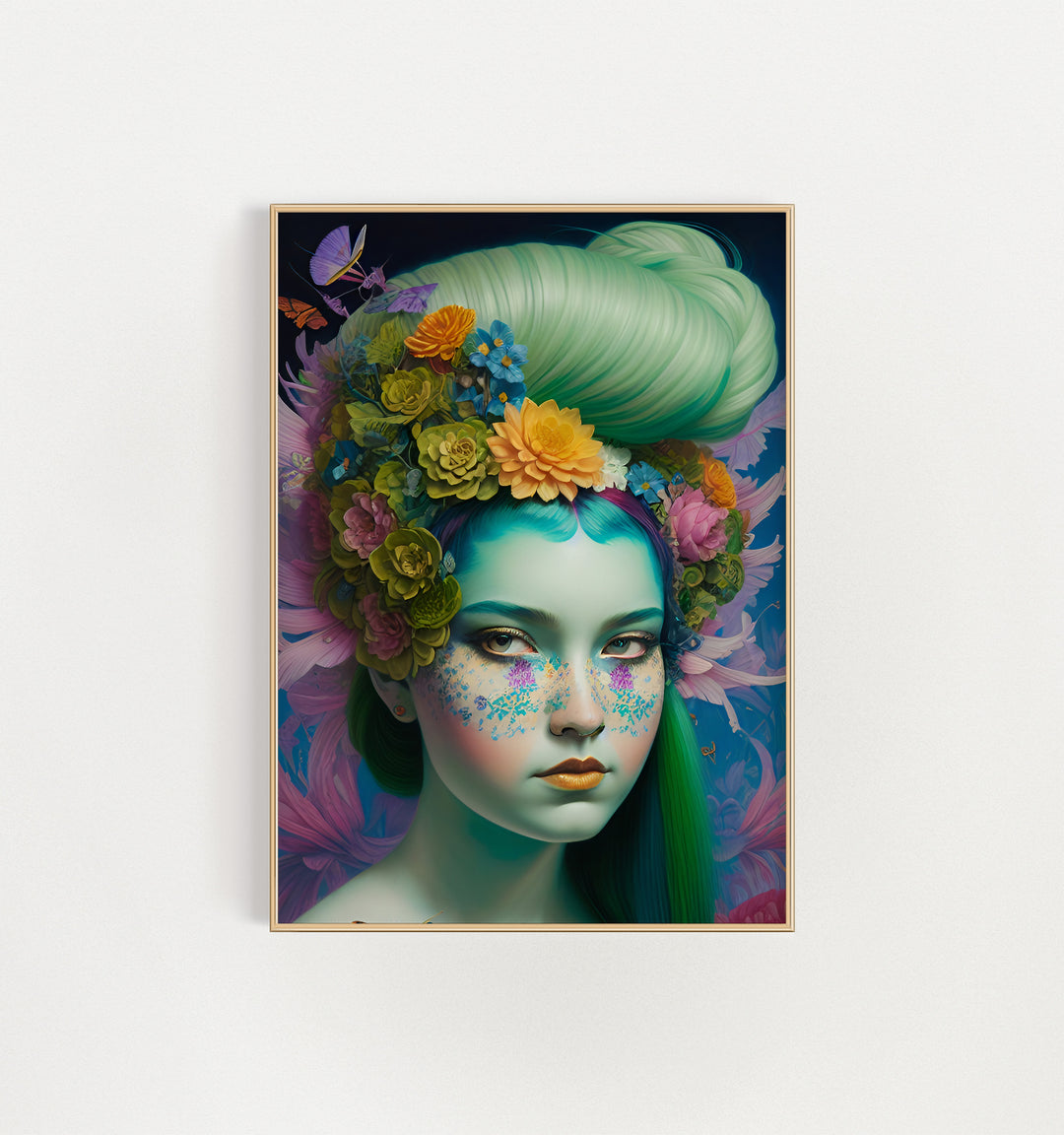 Green Hair And Flowers Wall Art Poster - Yililo