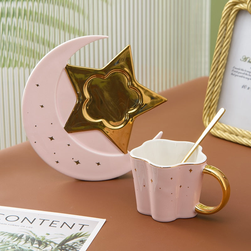 Star And Moon Cup Mug Saucer Set - Yililo