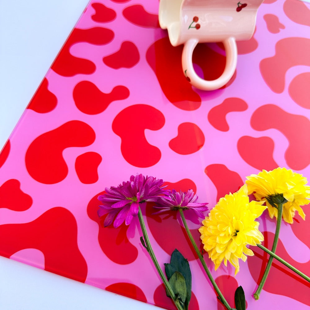 Pink Red Leopard Print Glass Chopping Board