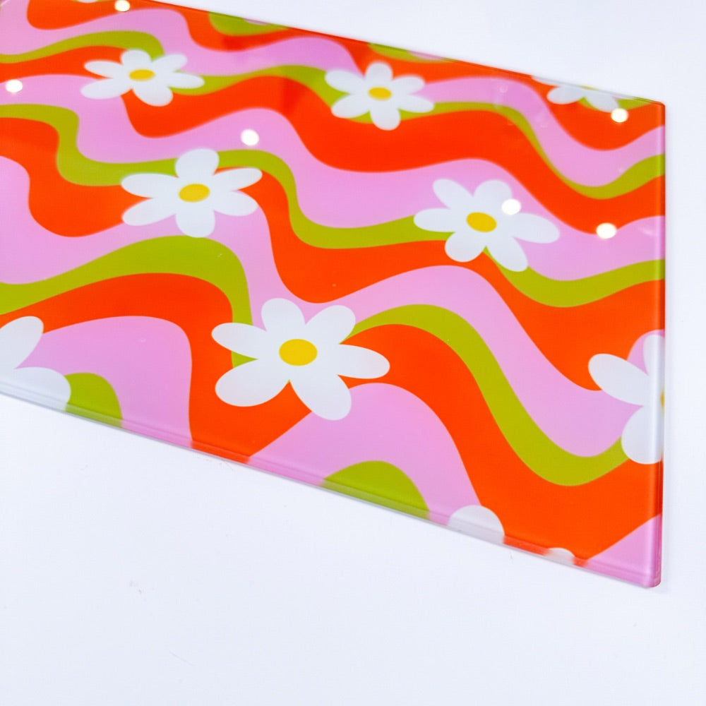 Colourful Wave Flower Glass Chopping Board