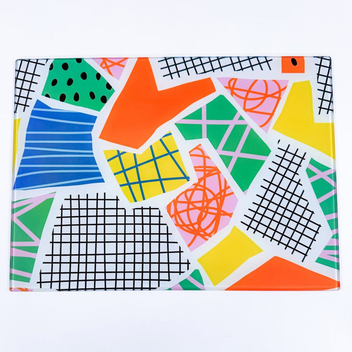 Abstract Colourful Habitat Print Glass Chopping Board - Yililo