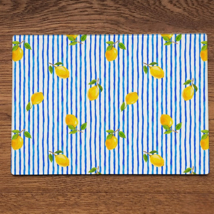 Blue Stripe Lemons Glass Placemats