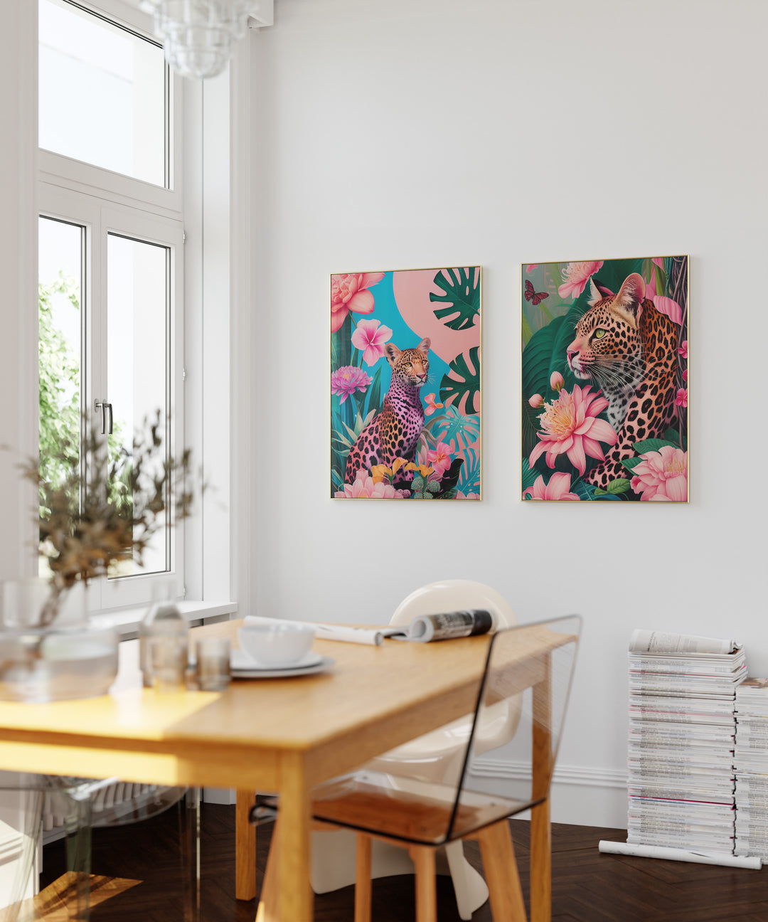 Tropical Pink Leopard Flora Fine Art Wall Print