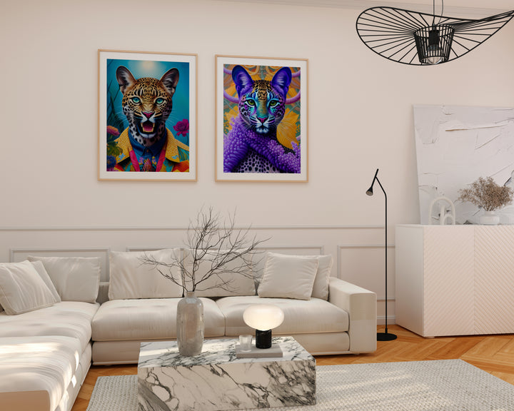 Der lila Leopard, feiner Wandkunstdruck
