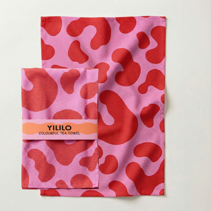 Pink Red Leopard Print Cotton Tea Towel